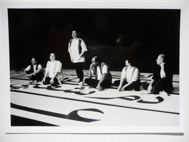B&W image of TAQA group involved in discussion with audience, TAQA Performance Forum, 1993: 'Curves, Lines, Dots and Accents or Writing With The Hip'
