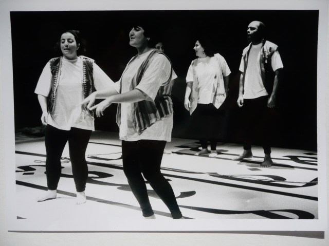 B&W image, TAQA in Performance Forum, 'Curves, Lines, Dots and Accents or Writing With The Hip', 1993